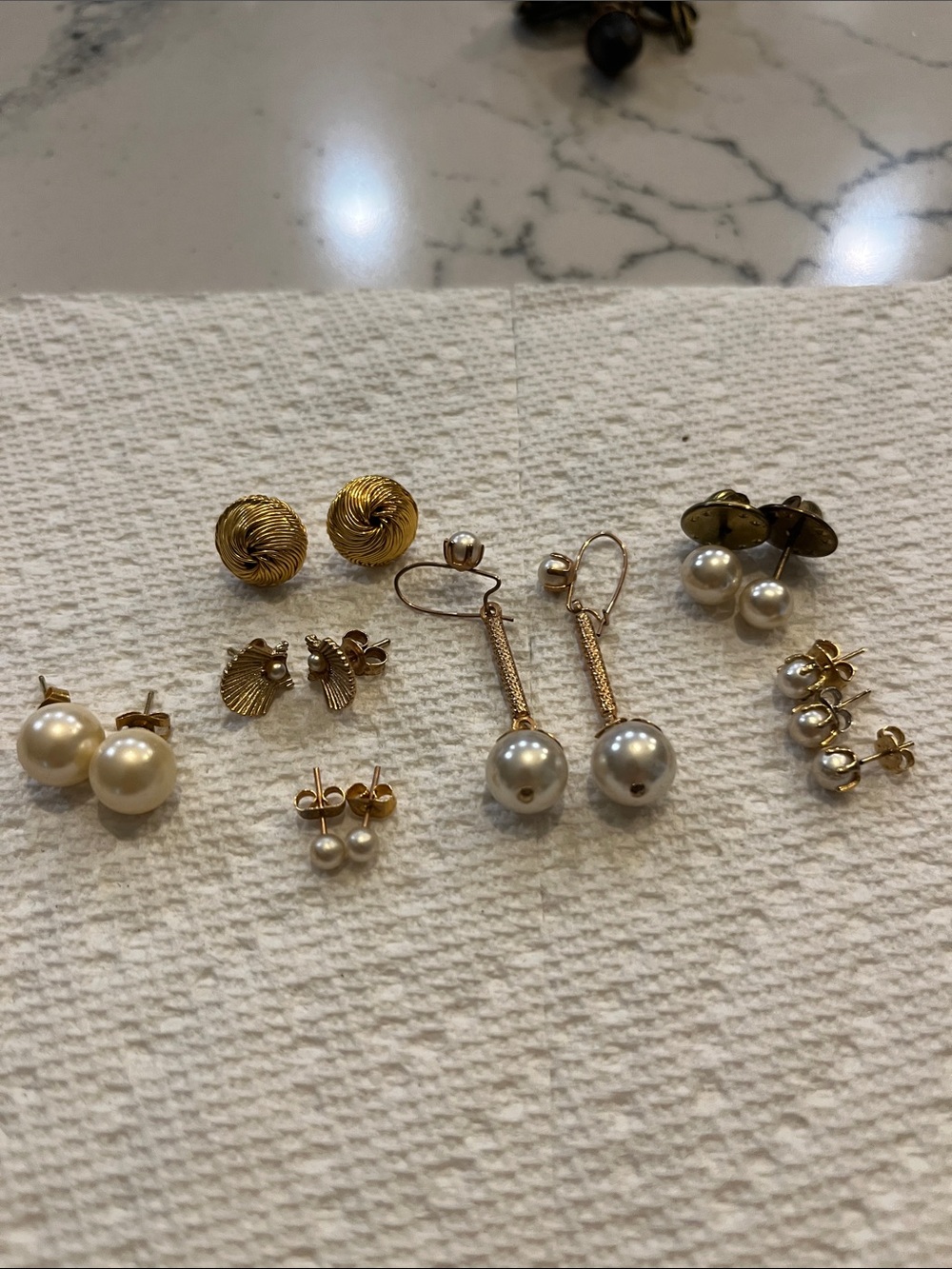 Vintage Gold and Pearl Earrings Set of 5 with 2 pins